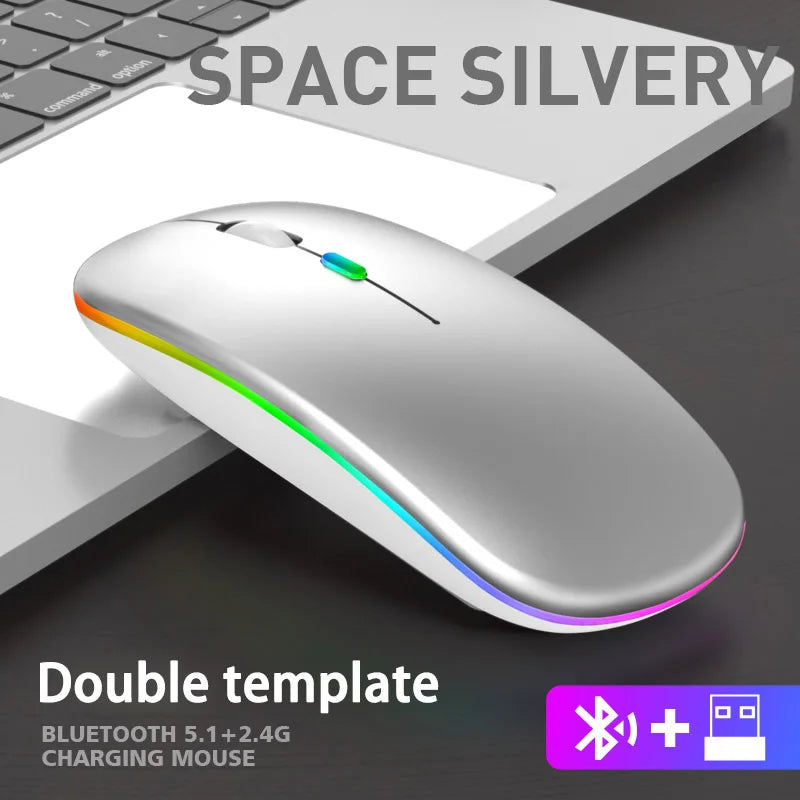 Ratón inalámbrico Bluetooth de 2.4GHz, recargable, silencioso y ergonómico, para gaming, con retroiluminación USB y 1600DPI, para PC y portátiles