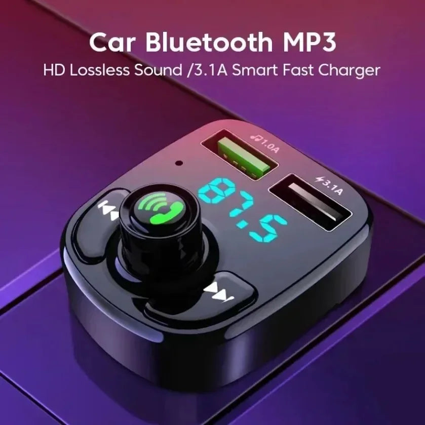 XIKCU LED MP3-bil Bluetooth FM håndfri Bluetooth-kompatibel 5.0-sender 3.1A QC3.0 PD Type C dobbelt USB-biloplader