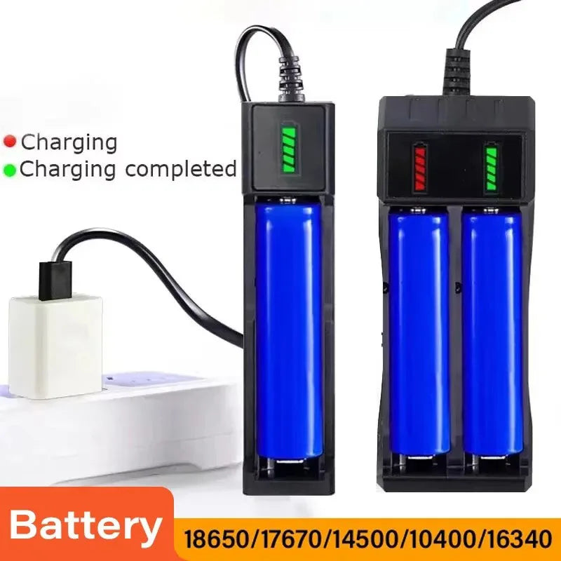 Cargador de baterías 18650 con 1/2/4 ranuras, carga doble para baterías 18650 de 3.7V, cargador USB para baterías de litio recargables 16340 14500 18650