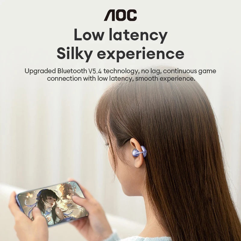 Auriculares de botón inalámbricos Bluetooth AOC ACD2544 con clip para la oreja, diseño abierto, sonido estéreo envolvente, baja latencia, auriculares para juegos y música