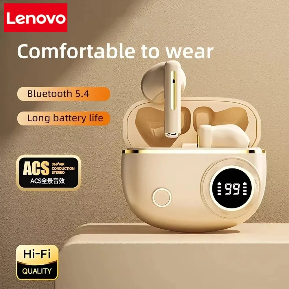 Casque Bluetooth sans fil Lenovo TWS avec affichage LED, étanche, réduction de bruit, écouteurs sport stéréo à annulation de bruit