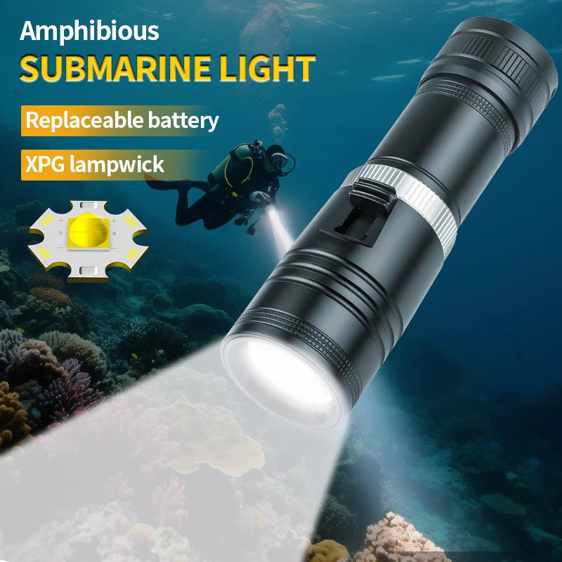 D117 vandtæt IPX8-dykkelygte i aluminium, LED-dykkerlys til scuba-dykning, 100M, vandtæt lanterne til camping og fiskeri, LED-fakkel