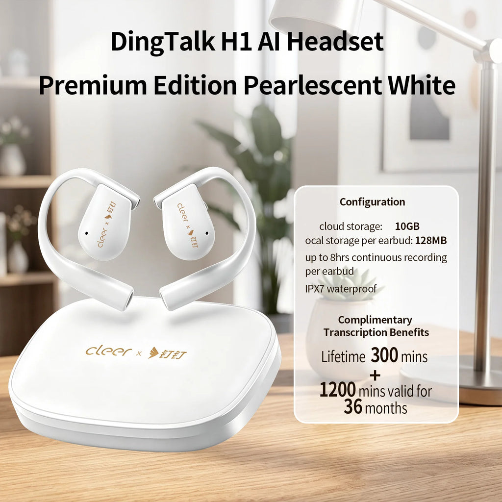DingTalk H1 AI Earbuds, Open-Ear Recording&Real-Time Transcription, AI Meeting Summary&Translation, for Calls Interviews Office