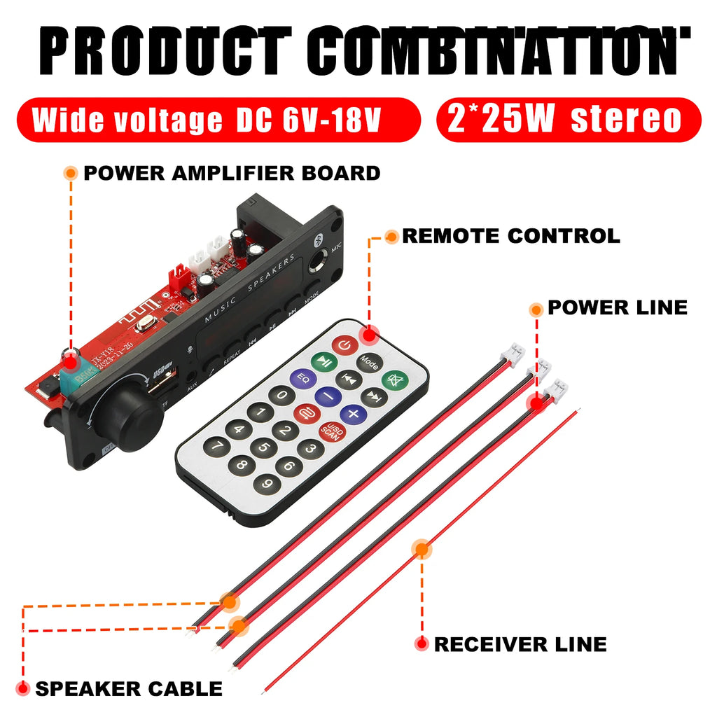NEW 200W  Amplifier Bluetooth DIY MP3 WAV Decoder Board DC 12V 100W  Wireless Car USB MP3 Player TF Card Slot USB FM with Mic