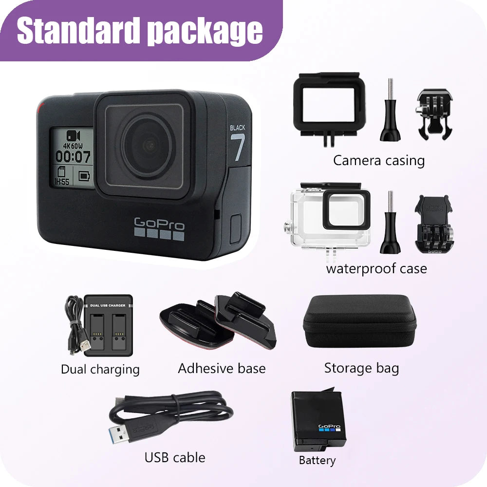 GoPro Hero 7 Black original specialpakke, actionkamera, Go Pro Hero7 Sport, 12 MP-fotos, livestreamingkamera, 4K 60 fps, 1080P 240 fps