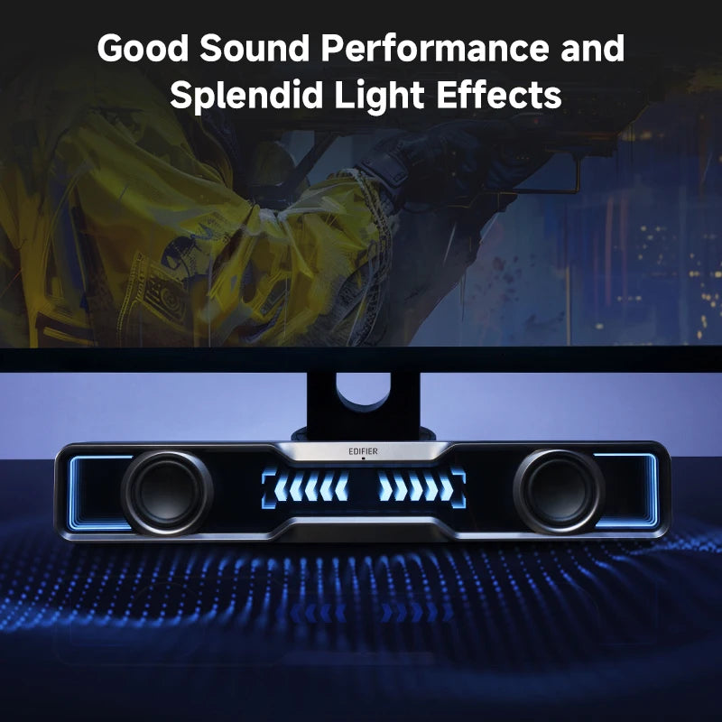 Edifier QS30 USB-A-kablet desktop-PC-soundbar med Bluetooth 5.4, integreret mikrofon og lyseffekter til PC og bærbar computer