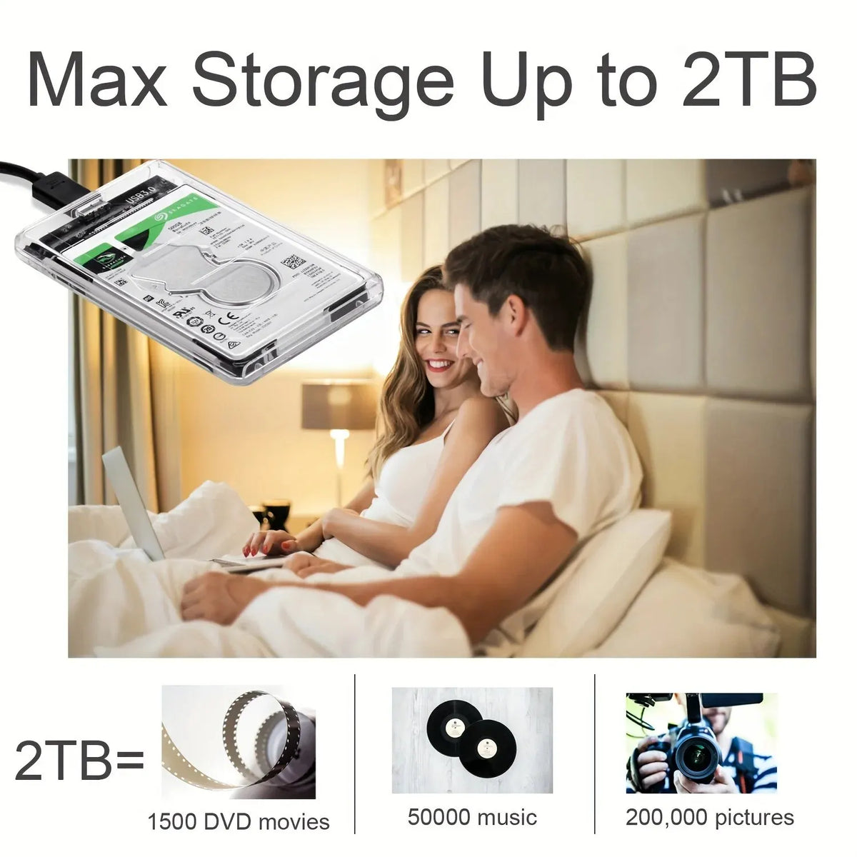 USB 3.0-eksternt HDD-kabinet, 5Gbps, 2,5 tommer, transparent harddiskkabinet, SATA HDD/SSD-lagerkabinet til bærbar computer og PC