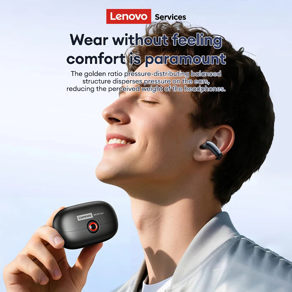 Lenovo LES-108 Écouteurs sans fil TWS à conduction osseuse avec clips d'oreille Bluetooth V6.0 Écouteurs de sport Réduction du bruit pour les appels