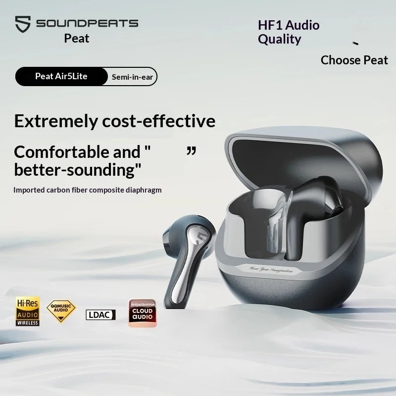 Écouteurs SoundPEATS Air5 Lite Bluetooth V5.4 LDAC Audio Hi-Res sans Fil, Haut-parleur de 13 mm, Étanche IPX5, Jumelage Multipoint