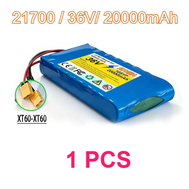 36V 20Ah 21700 Li-ion Battery Pack, 10S1P Electric Scooter Battery with XT60/DC Connector for 250W-500W Motor BMS Protection