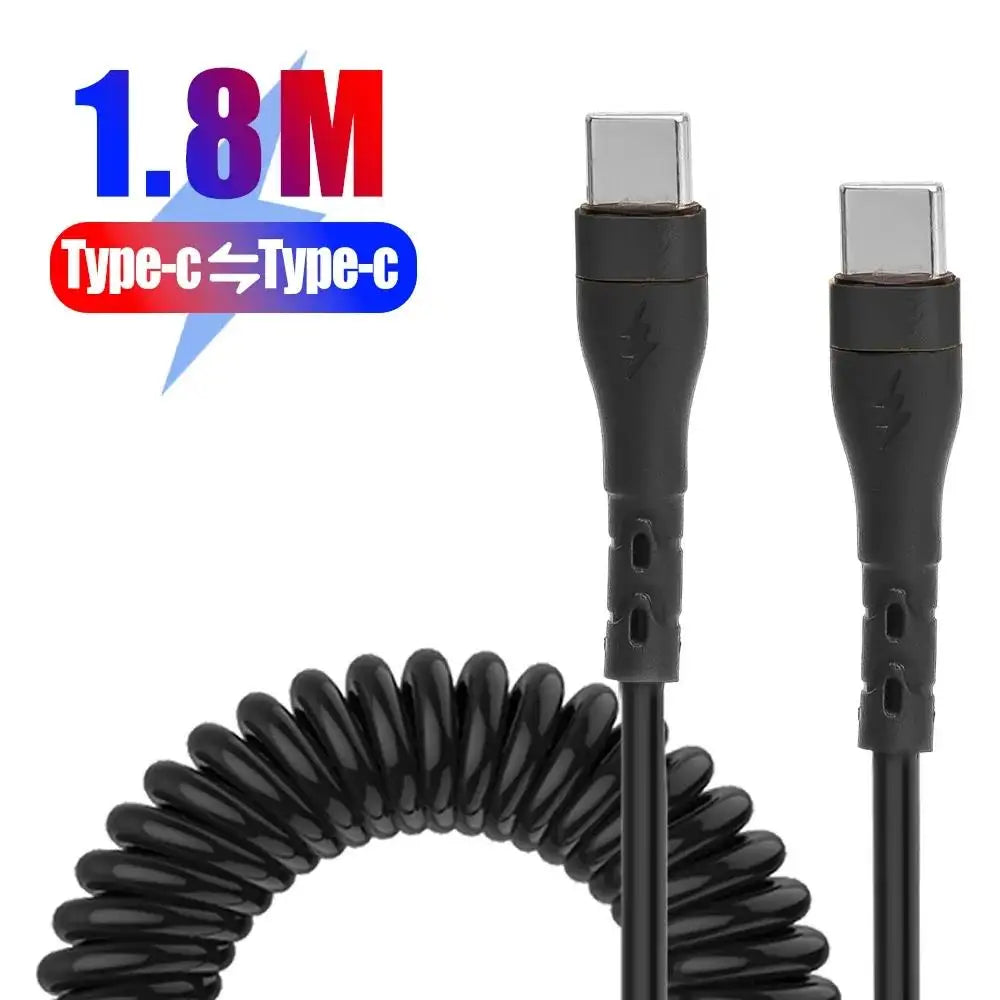Câble PD 120W USB-C vers USB-C 5A Charge Rapide Câble Chargeur de Voiture USB-C à Ressort pour iPhone 15 Series Xiaomi 12 Samsung S23 Macbook