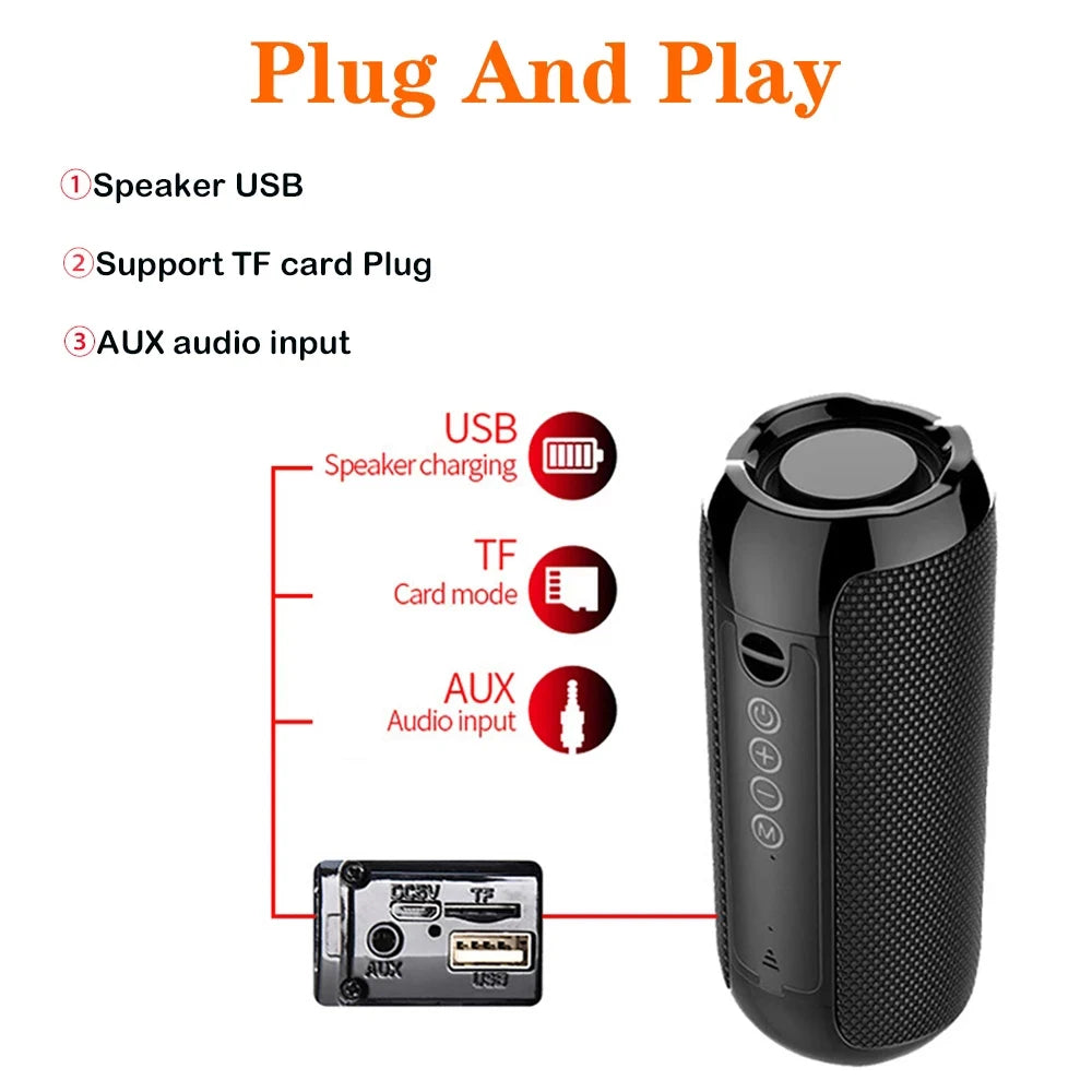 Tragbarer kabelloser Bluetooth-Lautsprecher, Musikbox mit Klangwiedergabe, Subwoofer, FM-Radio und Freisprechfunktion