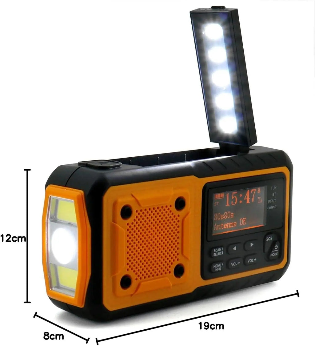 Solarcrank-DAB+/FM-radio 5000mAh-powerbank Bluetooth-højttaler nødberedskabstelefonoplader med SOS-alarm og lommelygte