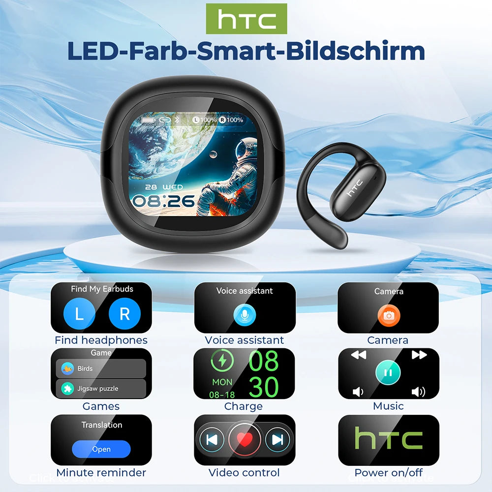 Auriculares Bluetooth HTC con sonido envolvente estéreo Hi-Fi, ajuste cómodo y ligero, diseño abierto, para deporte y running, auriculares inalámbricos NE58