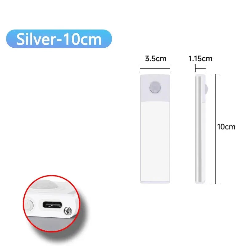 Ultra Thin Wireless LED Cabinet Light Motion Sensor USB TypeC Rechargeable Magnetic Dimmable 3Colors Indoor for Kitchen Wardrobe