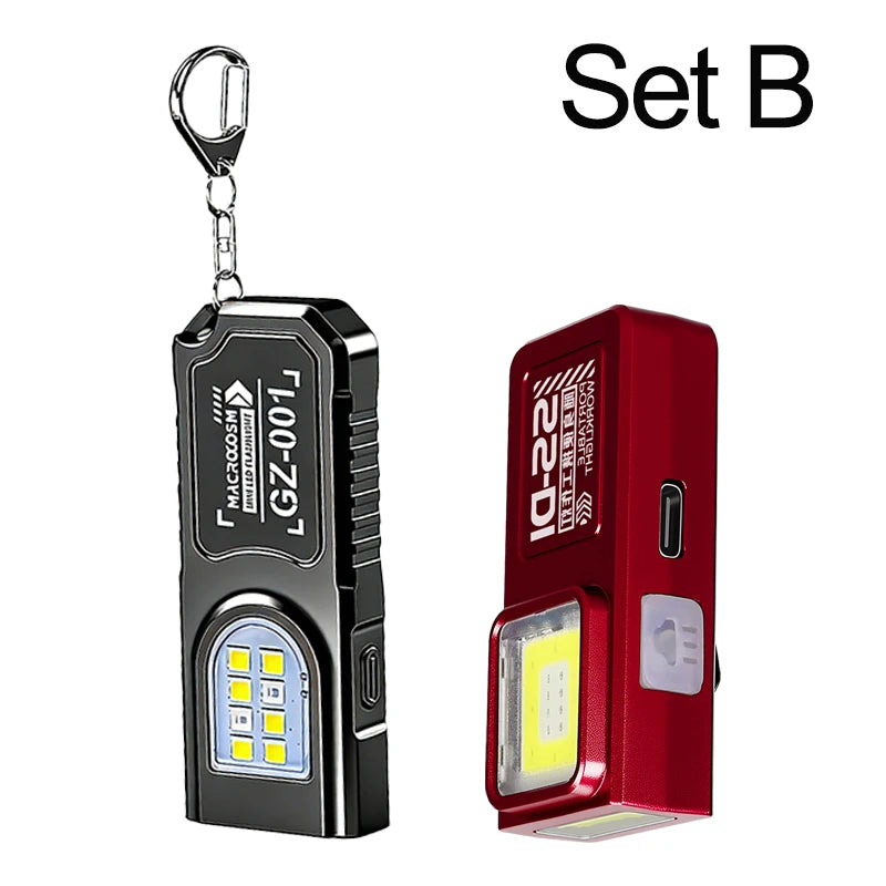 Mini COB LED-lommelygte, genopladelig og transportabel EDC-lommelygte med USB-C, lommelygte, projektør og arbejdslampe med clips og magnet til nødsituationer