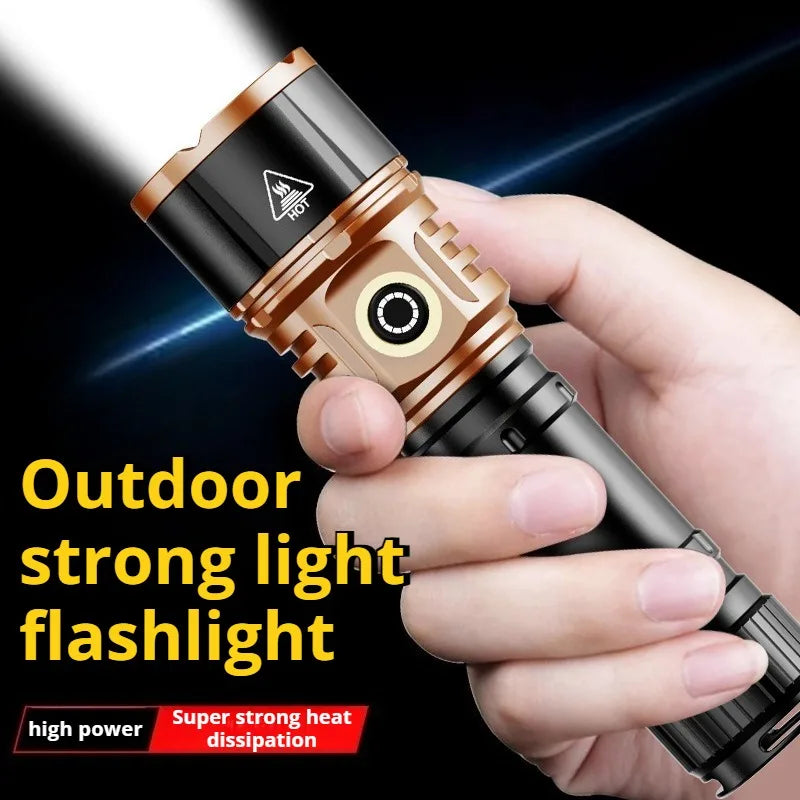 Kraftig LED-lommelygte med høj effekt, Type-C-opladning, vandtæt fakkel i aluminiumslegering til udendørs camping, lanterne og patruljering