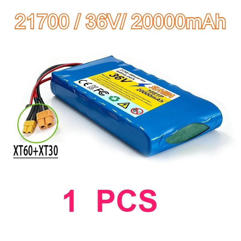 36V 20Ah 21700 Li-ion Battery Pack, 10S1P Electric Scooter Battery with XT60/DC Connector for 250W-500W Motor BMS Protection