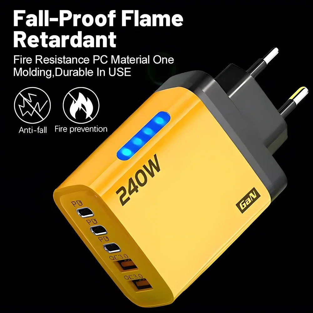 5 Ports USB C PD Charger Quick Charge 3.0 Type C USB Phone Chargers Fast Charging Adapter For iPhone 16 15 Samsung Xiaomi Huawei