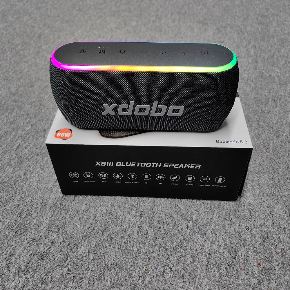XDOBO X8 III Bluetooth-højttaler med trådløs subwoofer, 6600mAh, kraftig 60W dyb bas, powerbank til udendørs fester og vandreture