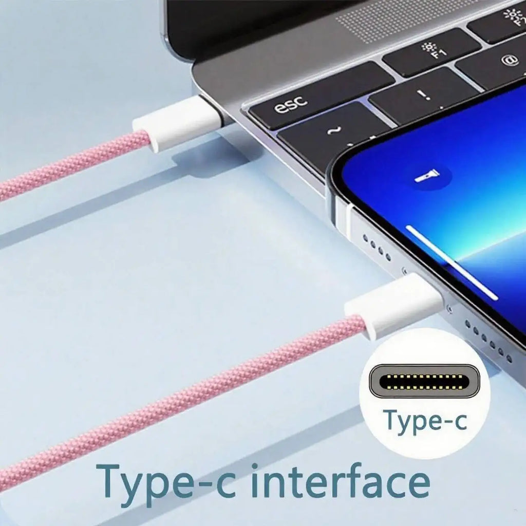 Cable de carga rápida USB-C a USB-C trenzado de nailon con PD de 60W para iPhone 17, 16 y 15 / Pro Max, compatible con carga rápida Samsung Type-C