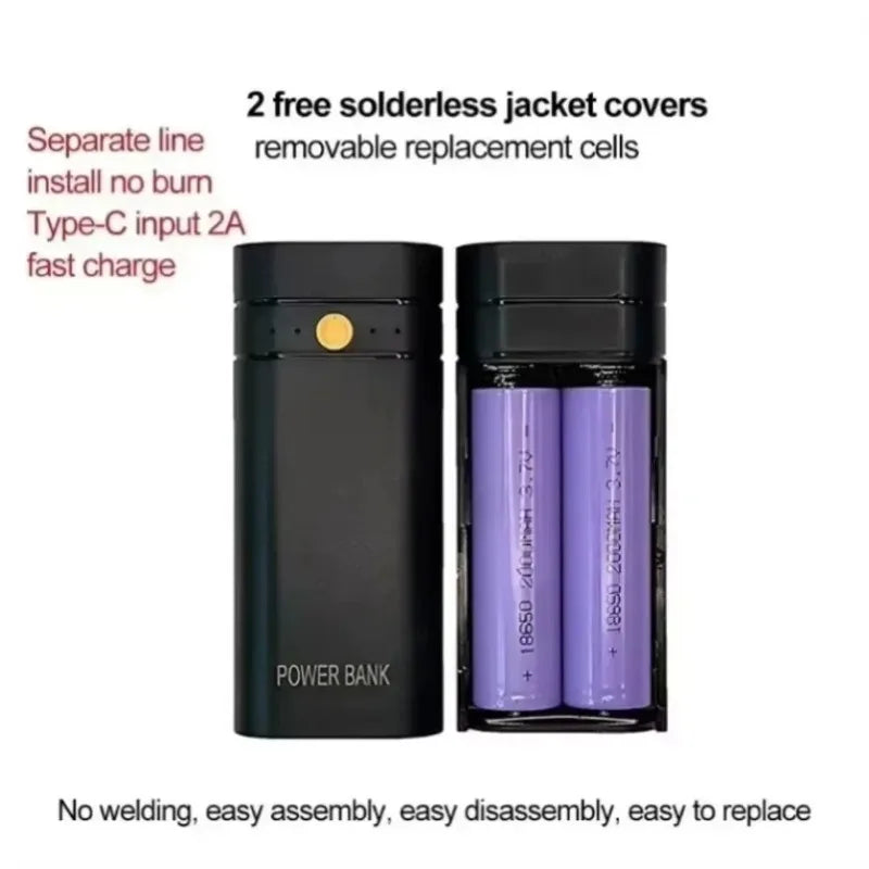 DIY Not Including Batteries Power Bank Box 5V 2A 6000mAh 2X 18650 USB Type-C Battery Charger Case For Phone Electronic Charging
