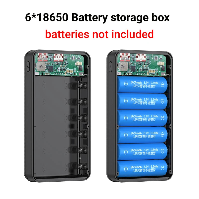 Powerbankkabinet med to USB Type-C-porte, 5V DIY-kabinet med 18650-holder, aftagelig batteriopbevaringsboks med opladning og campinglys
