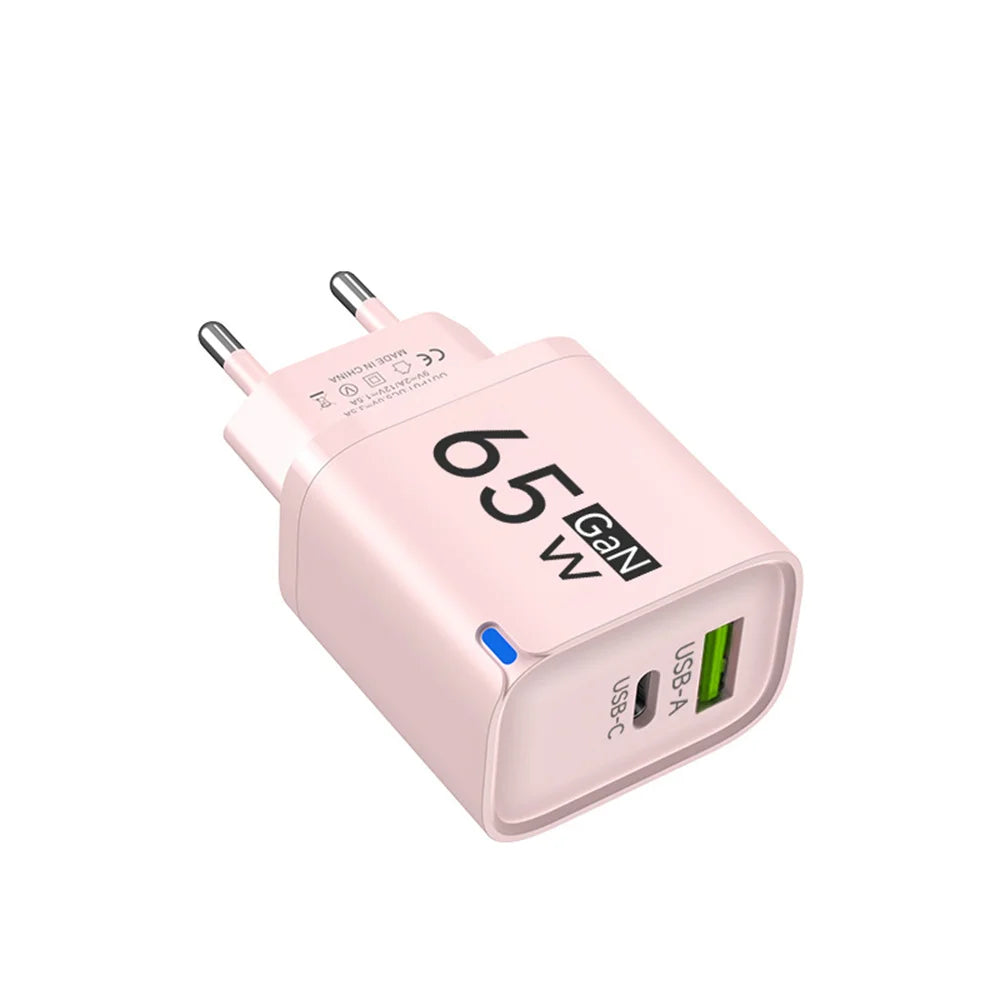 65W Fast Charge USB Type C Charger GaN Mobile Phone Adapter For iPhone Xiaomi Huawei Samsung Oneplus High Speed Charging Adapter