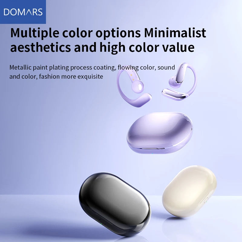 Domars AI Translation Bluetooth 5.4 Ear Hook Headphones Wireless Earphones Stereo Waterproof IPX5 Headsets Display Long Standby