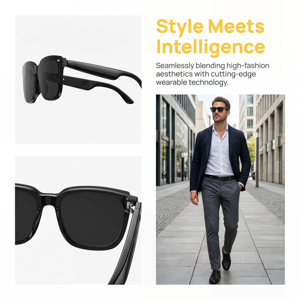 Lunettes Bluetooth AI à oreille ouverte Lentilles à aspiration magnétique Appels et musique à traduction en temps réel Communication commerciale et voyages internationaux