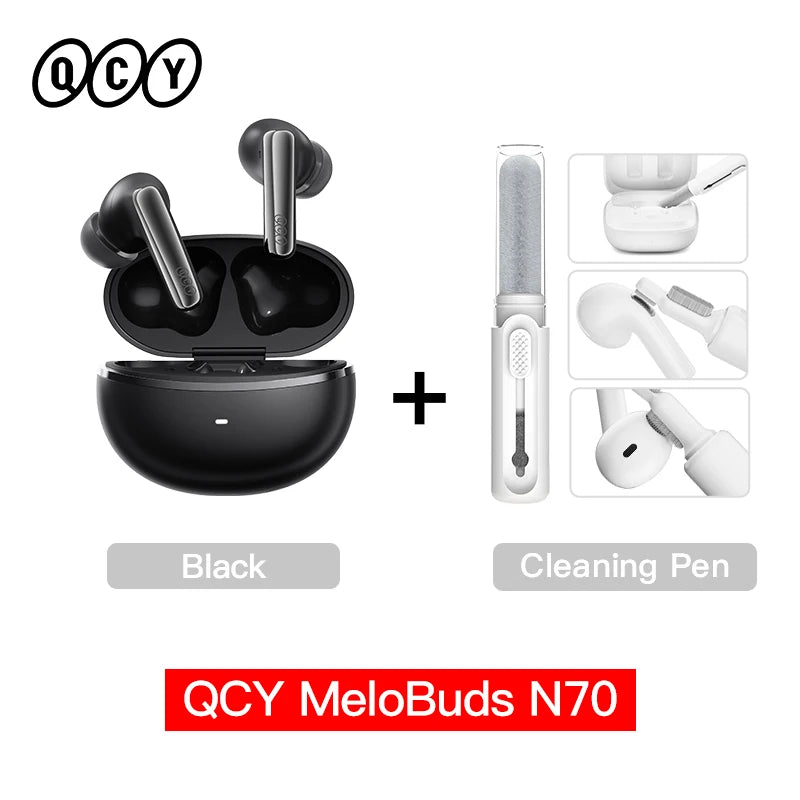 QCY MeloBuds N70 Écouteurs sans fil ANC adaptatifs Bluetooth 6.0 LDAC Audio Hi-Res 6 micros Écouteurs avec chargement sans fil 50h IPX5