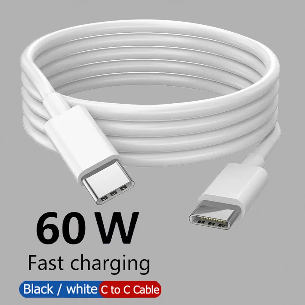 Câble PD 60W USB C vers USB Type C Câble de Charge Rapide pour iPhone 15 15Pro Huawei Samsung Xiaomi Ligne de Données Noir Blanc 1M 2M 3M