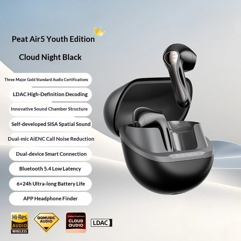 Auriculares inalámbricos SoundPEATS Air5 Lite Bluetooth V5.4 con audio de alta resolución LDAC, controlador de 13 mm, resistencia al agua IPX5 y emparejamiento multipunto