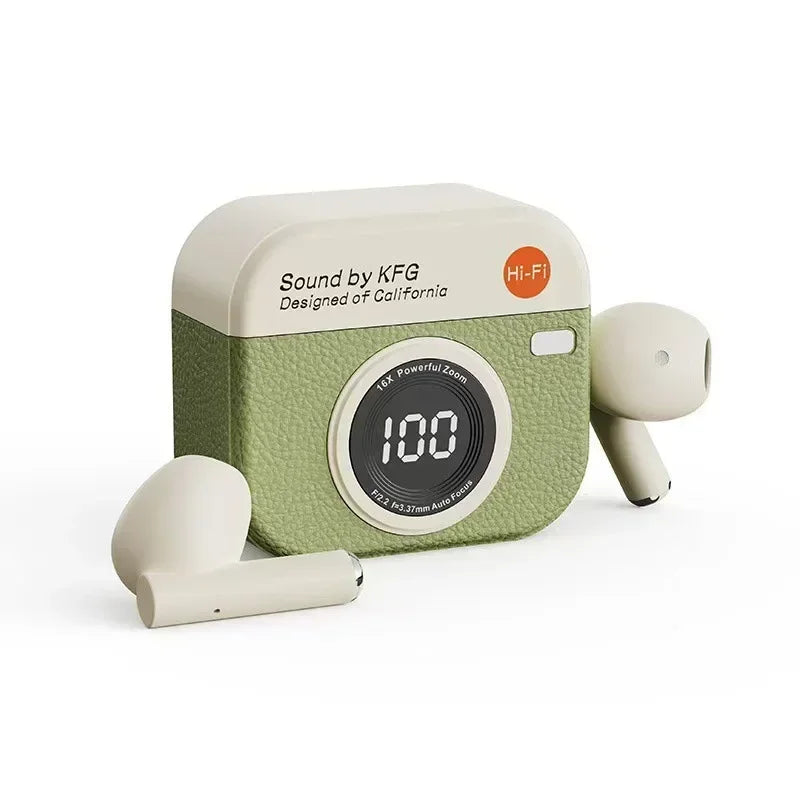 Wireless Bluetooth headphones retro camera creative battery level display music headphones long-lasting battery life