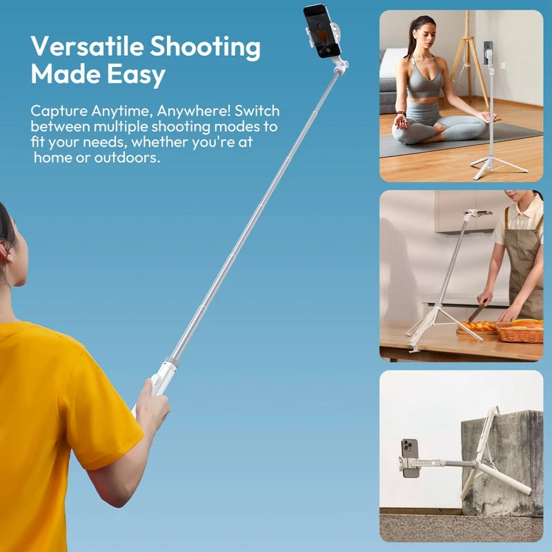 Palo selfie cenital Ulanzi TT88 de 1.44M, trípode para teléfono con pinza magnética, control remoto inalámbrico y extensión, para transmisiones en directo y vlogs