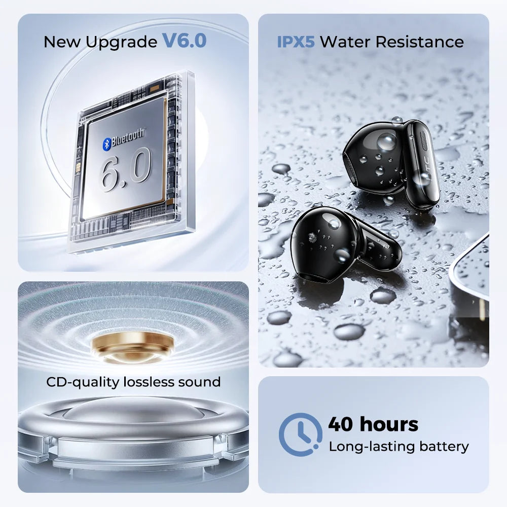 HTC NE68 Wireless Bluetooth Headphones With Microphone AI Translator TWS HiFi Sound Earbud Noise Reduction IOS Android PC