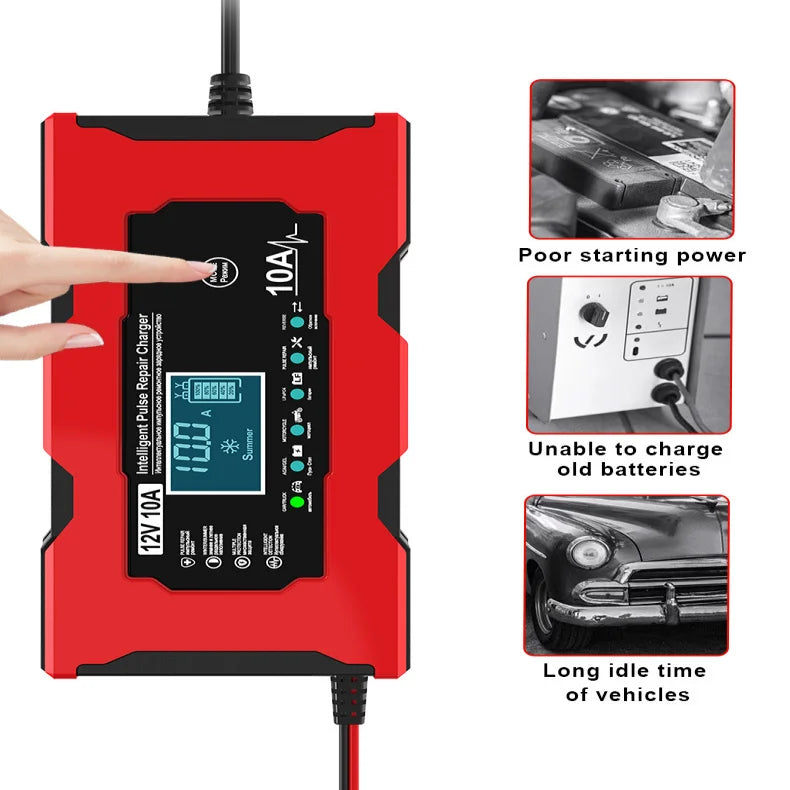 12V10A Car Battery Charger 14.6V10A Lithium Iron Phosphate Charger Motorcycle Battery Charger