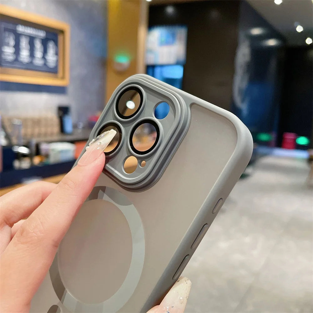 Lens Protection Case For iPhone 11 12 13 Proa Mx mini 15 16 Plus iPhone 16 15 14 Matte Translucent Magsafe Wireless Charge Cover