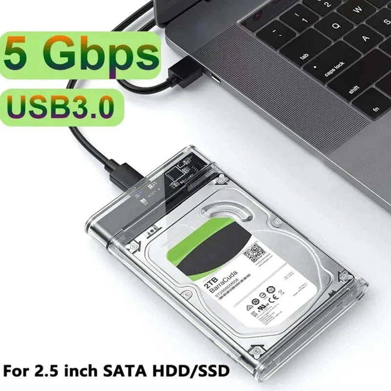 USB 3.0-eksternt HDD-kabinet, 5Gbps, 2,5 tommer, transparent harddiskkabinet, SATA HDD/SSD-lagerkabinet til bærbar computer og PC