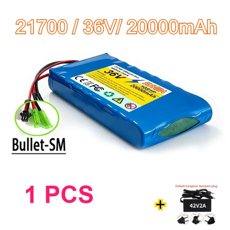 36V 20Ah 21700 Li-ion Battery Pack, 10S1P Electric Scooter Battery with XT60/DC Connector for 250W-500W Motor BMS Protection