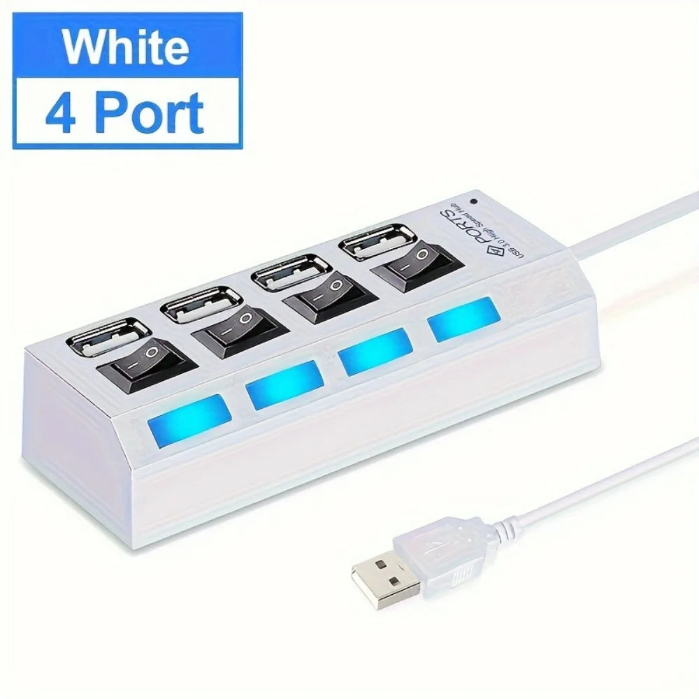4/7 Port USB 2.0 Hub with Switch and LED High Speed Multi Splitter Expander Adapter For PC Laptop Desktop Computer Accessories
