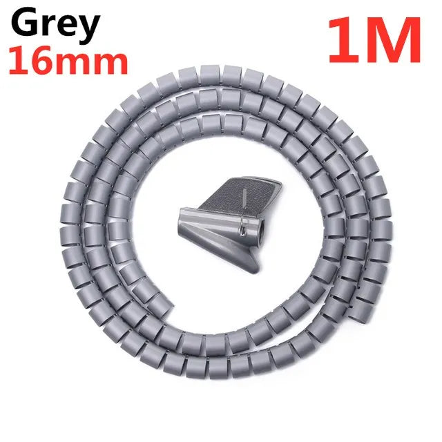 Protector flexible en espiral para cables de 2 m/1 m, organizador de cables de computadora, tubo protector con clip, herramientas de organización y gestión, 16/10 mm