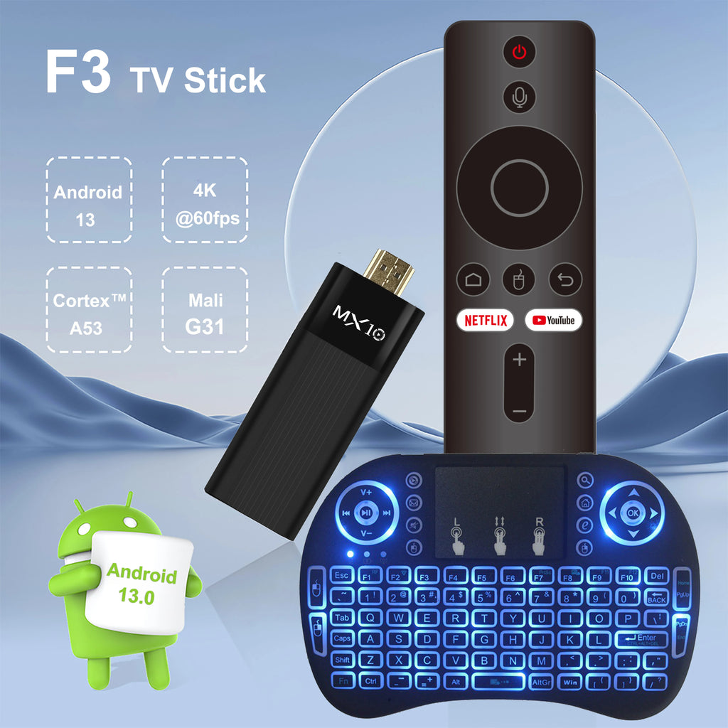 Ultra HD 4K Android TV-stick MX10-F3, mini-TV-stick til hjemmet, H313 quad-core, understøtter 2.4/5G dual Wi-Fi, 2GB RAM, 16GB ROM