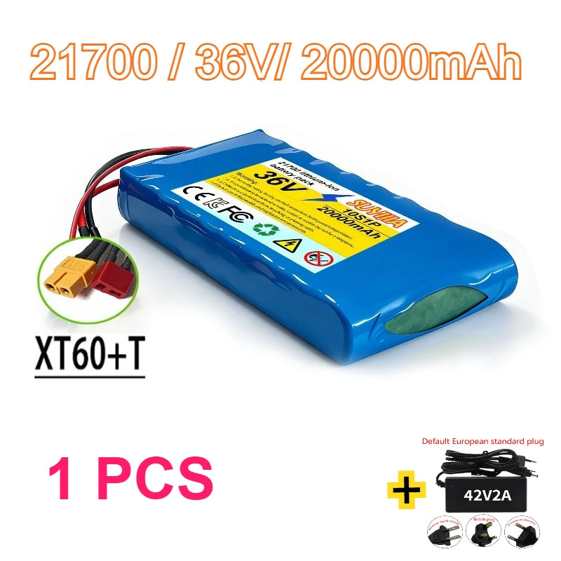 36V 20Ah 21700 Li-ion Battery Pack, 10S1P Electric Scooter Battery with XT60/DC Connector for 250W-500W Motor BMS Protection