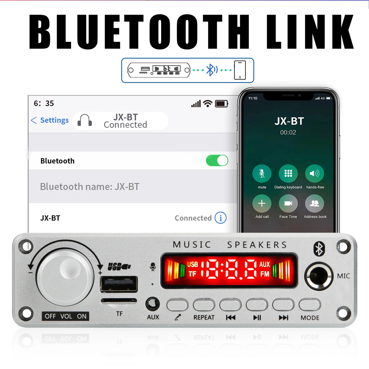 NEW 200W  Amplifier Bluetooth DIY MP3 WAV Decoder Board DC 12V 100W  Wireless Car USB MP3 Player TF Card Slot USB FM with Mic