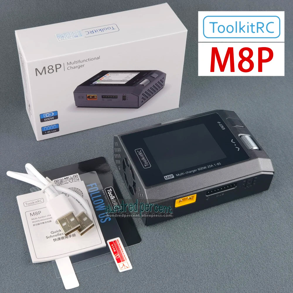 Cargador inteligente ToolkitRC M8P 1-8S, 600W 20A, carga rápida de baterías de litio para coches teledirigidos, modelos de aviación y aeronaves FPV