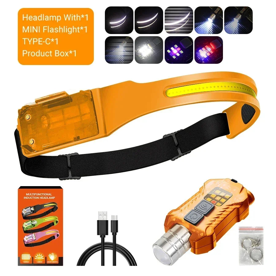 Powerful LED Headlamp Portable Rechargeable Head Flashlight with Magnet Tail 9 Modes Lighting Outdoor Camping Fishing Lantern