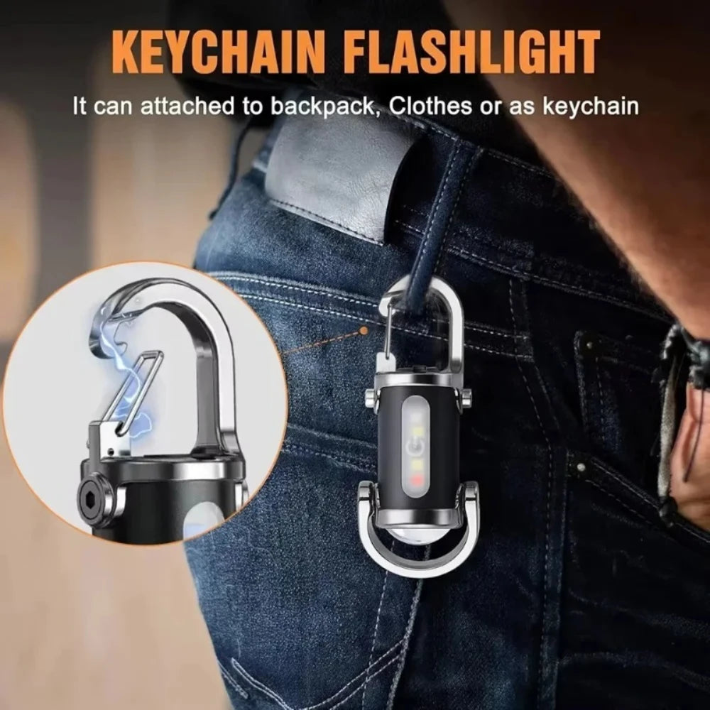 Portable Keychain Light Mini Keyring Flashlight Rechargeable Waterproof Pocket COB Work Lamp for Outdoor Hiking Outdoor Fishing