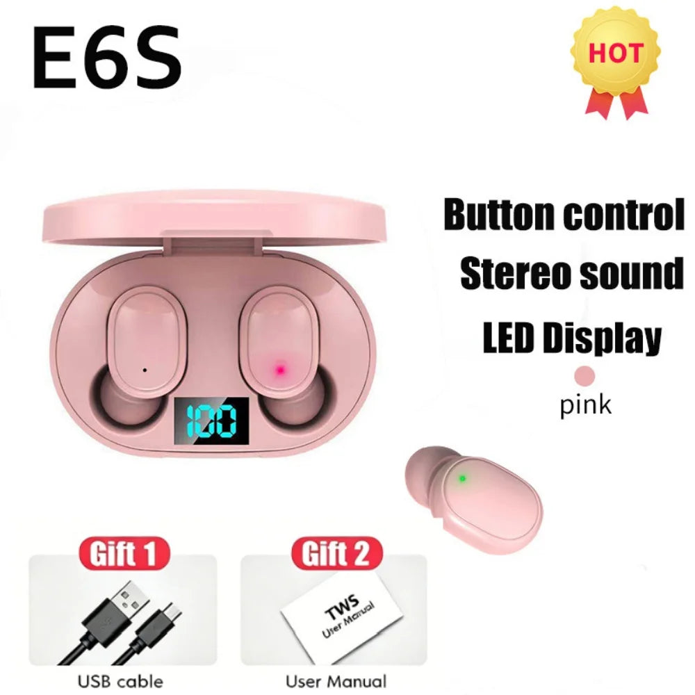 Écouteurs Bluetooth avec affichage numérique et micro, casque Bluetooth sans fil TWS E6S avec réduction de bruit pour Xiaomi Huawei Oppo