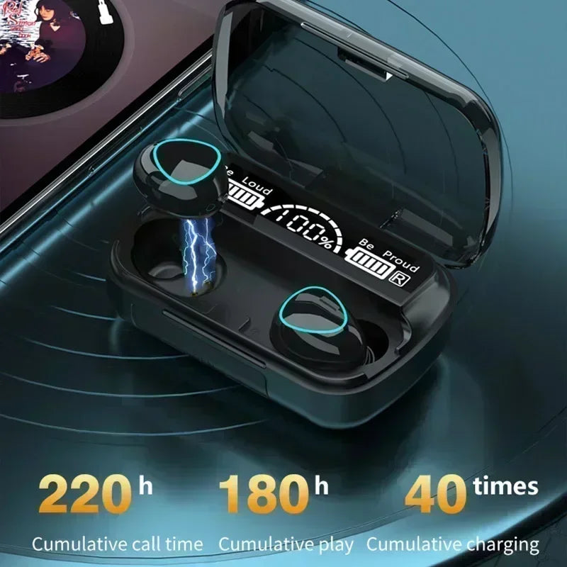 Auriculares inalámbricos 9D estéreo con caja de carga, deportivos, impermeables, Bluetooth TWS con micrófono